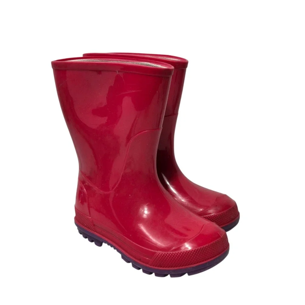 Kids Pink Rubber Rain Boots Purple Lug Sole Waterproof Size 5-6 Made‎ in Canada